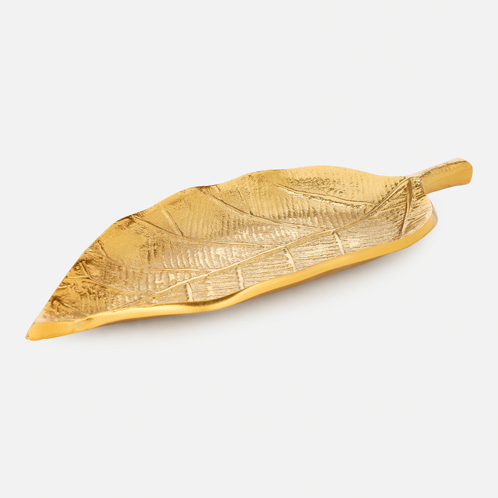 Gold Metal Long Leaf Decorative Platter - Large