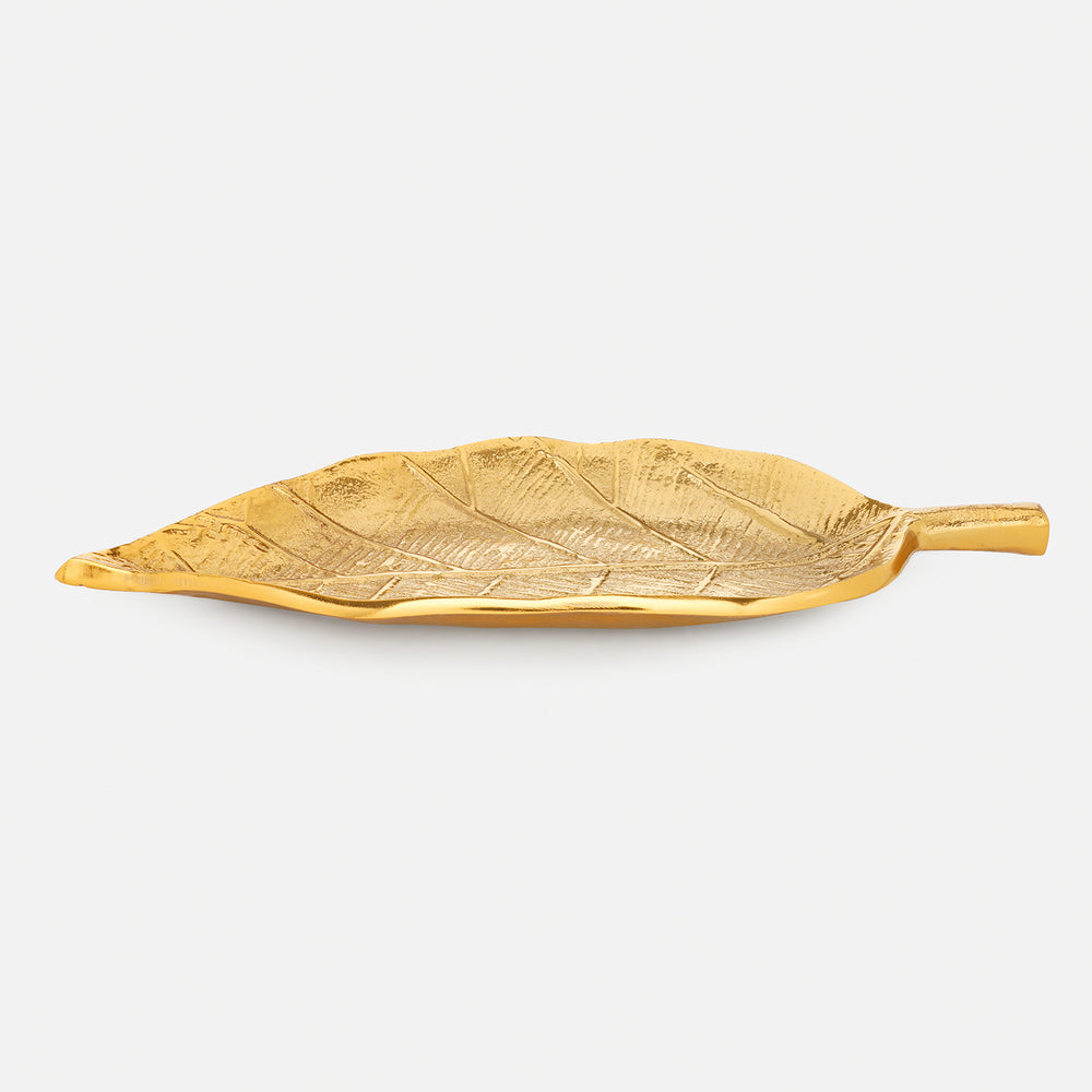 Gold Metal Long Leaf Decorative Platter - Large