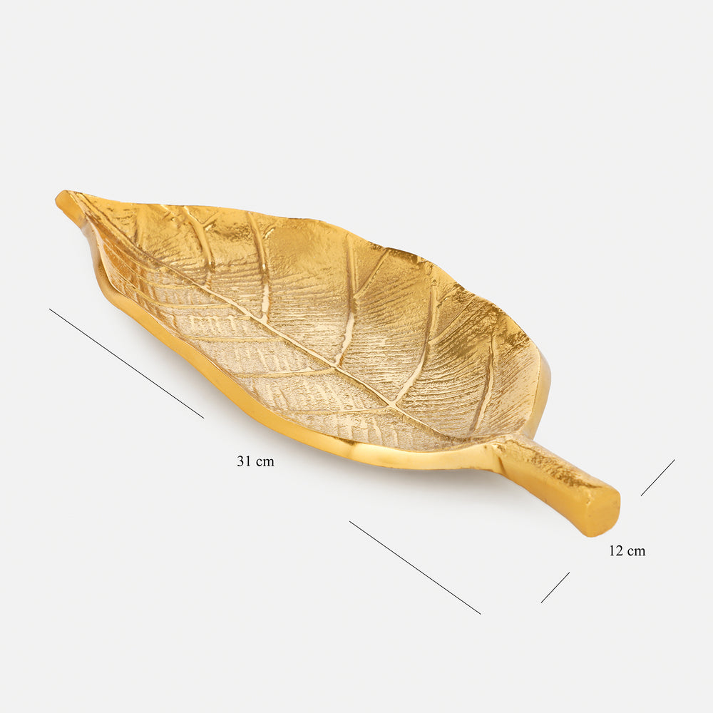 Gold Metal Long Leaf Decorative Platter - Large