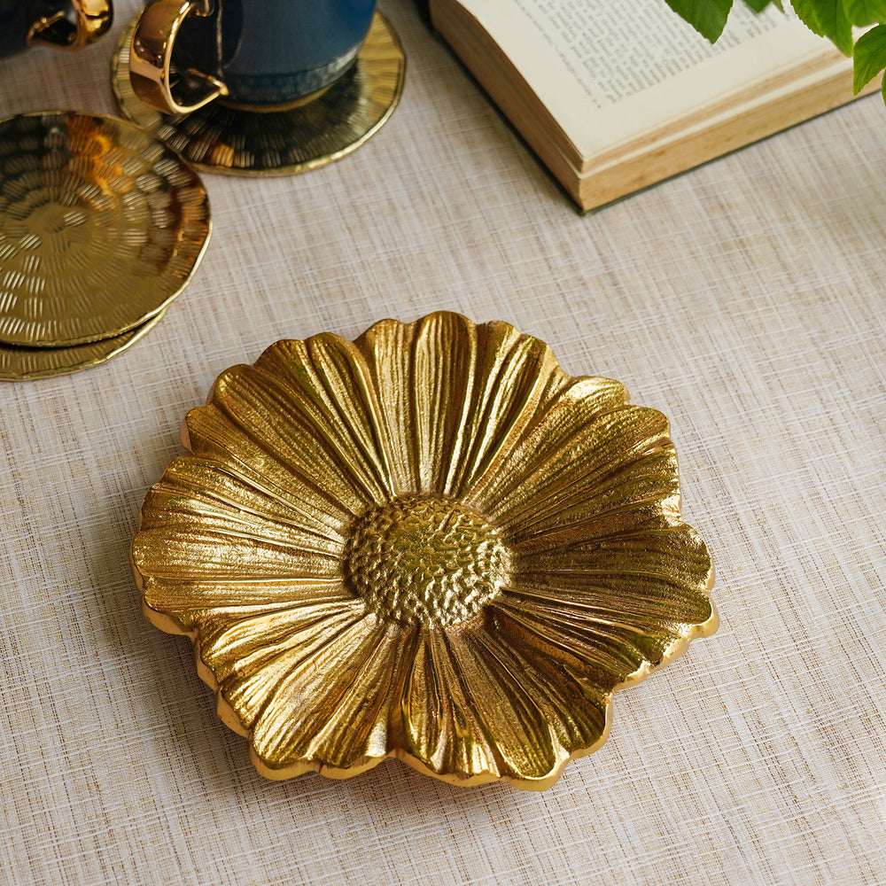 Gold Metal Flower Decorative Platter - Small