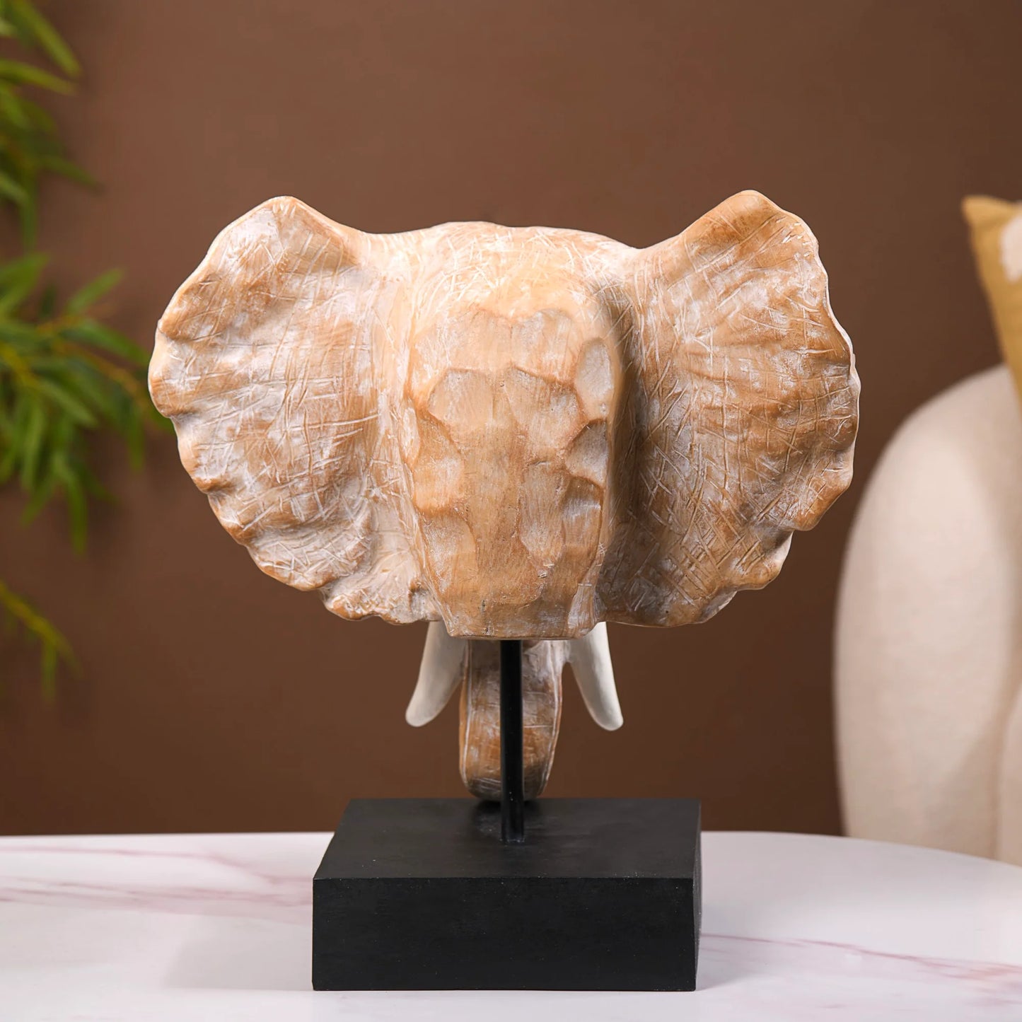 Elephant Bust With Tuskers Decor Sculpture