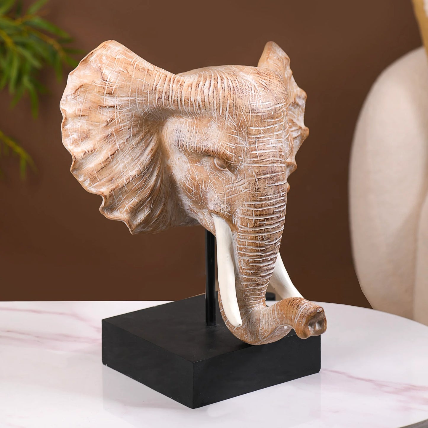 Elephant Bust With Tuskers Decor Sculpture