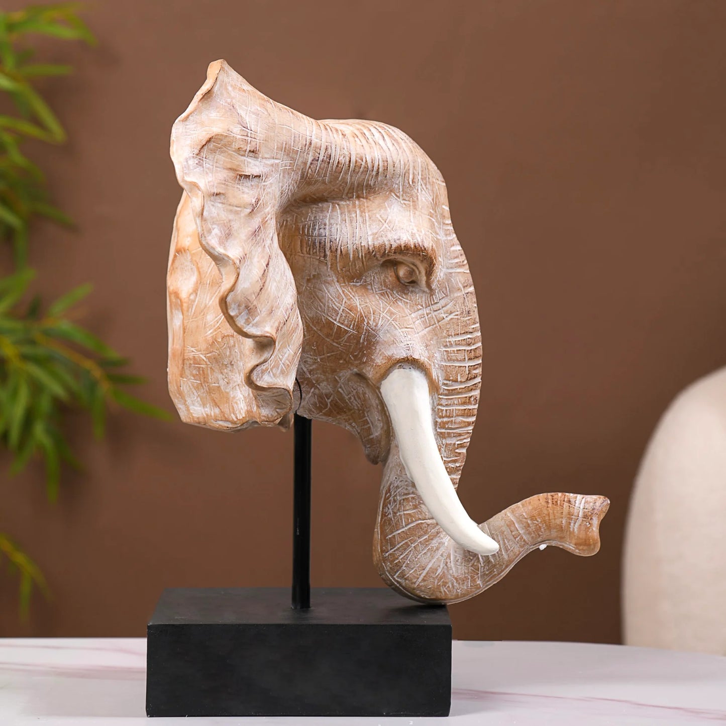 Elephant Bust With Tuskers Decor Sculpture