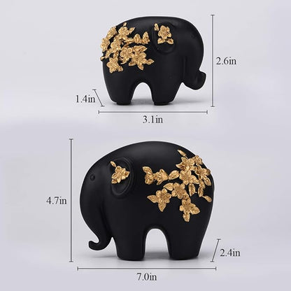 Black Resin Golden Flower Elephant - Nesting Homes