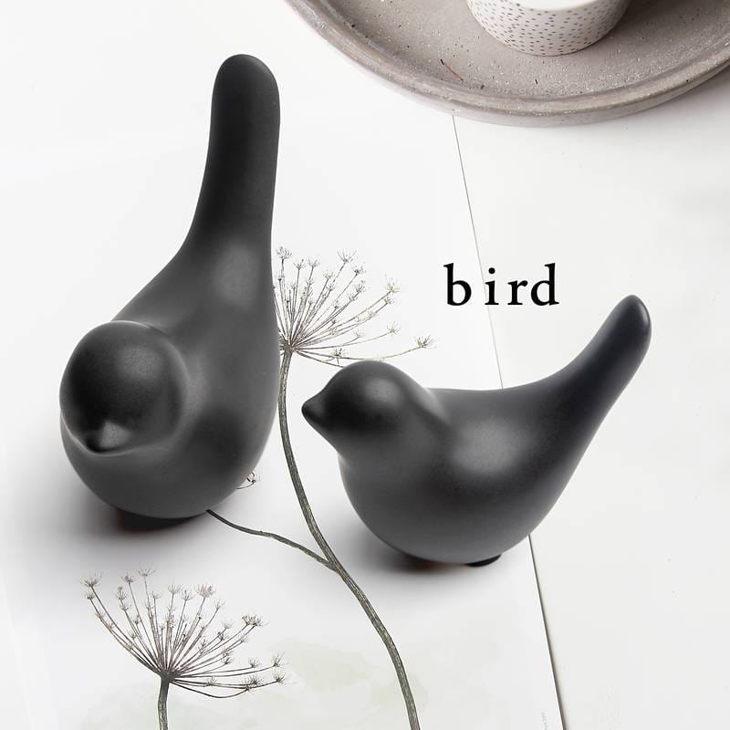 Ceramic Bird Showpiece Black Set Of 2 - Nesting Homes