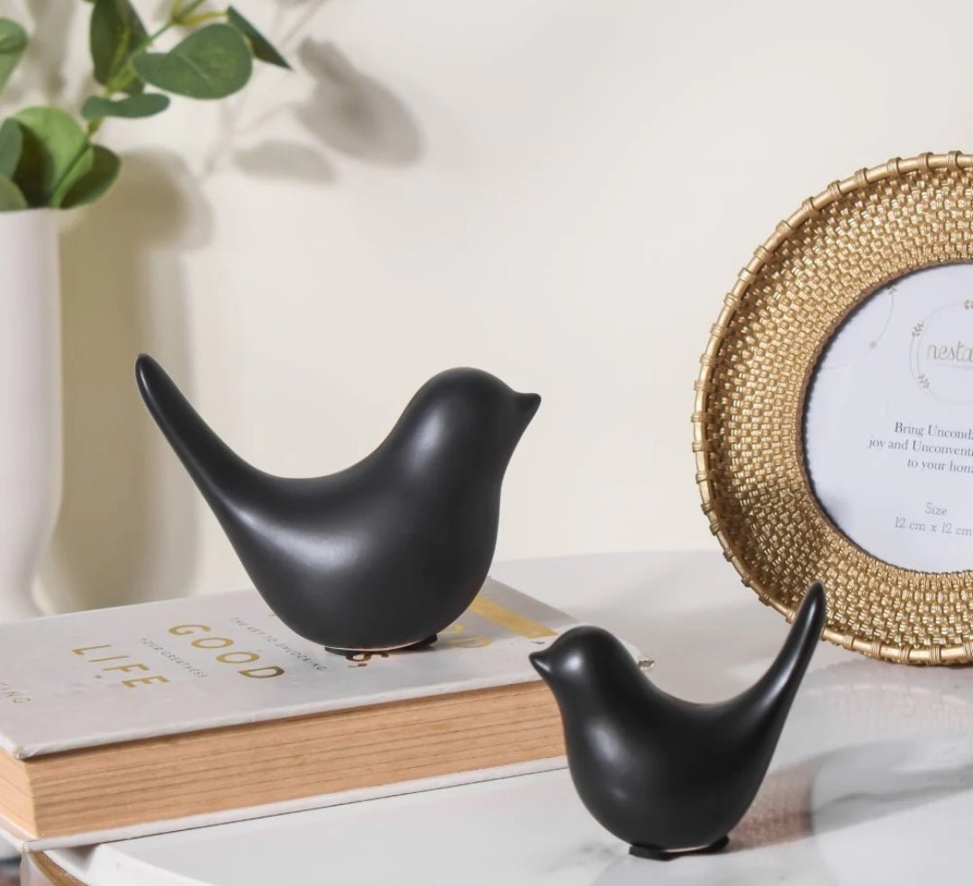 Ceramic Bird Showpiece Black Set Of 2 - Nesting Homes