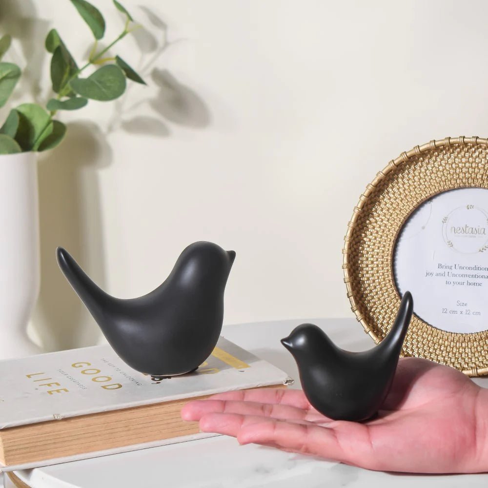 Ceramic Bird Showpiece Black Set Of 2 - Nesting Homes