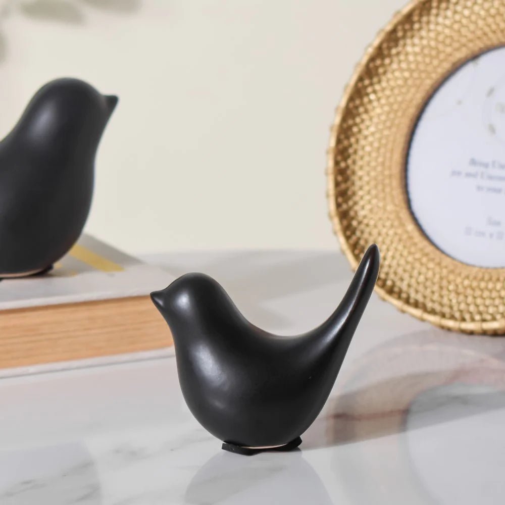 Ceramic Bird Showpiece Black Set Of 2 - Nesting Homes