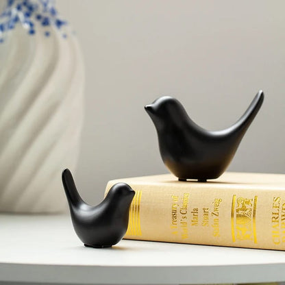 Ceramic Bird Showpiece Black Set Of 2 - Nesting Homes