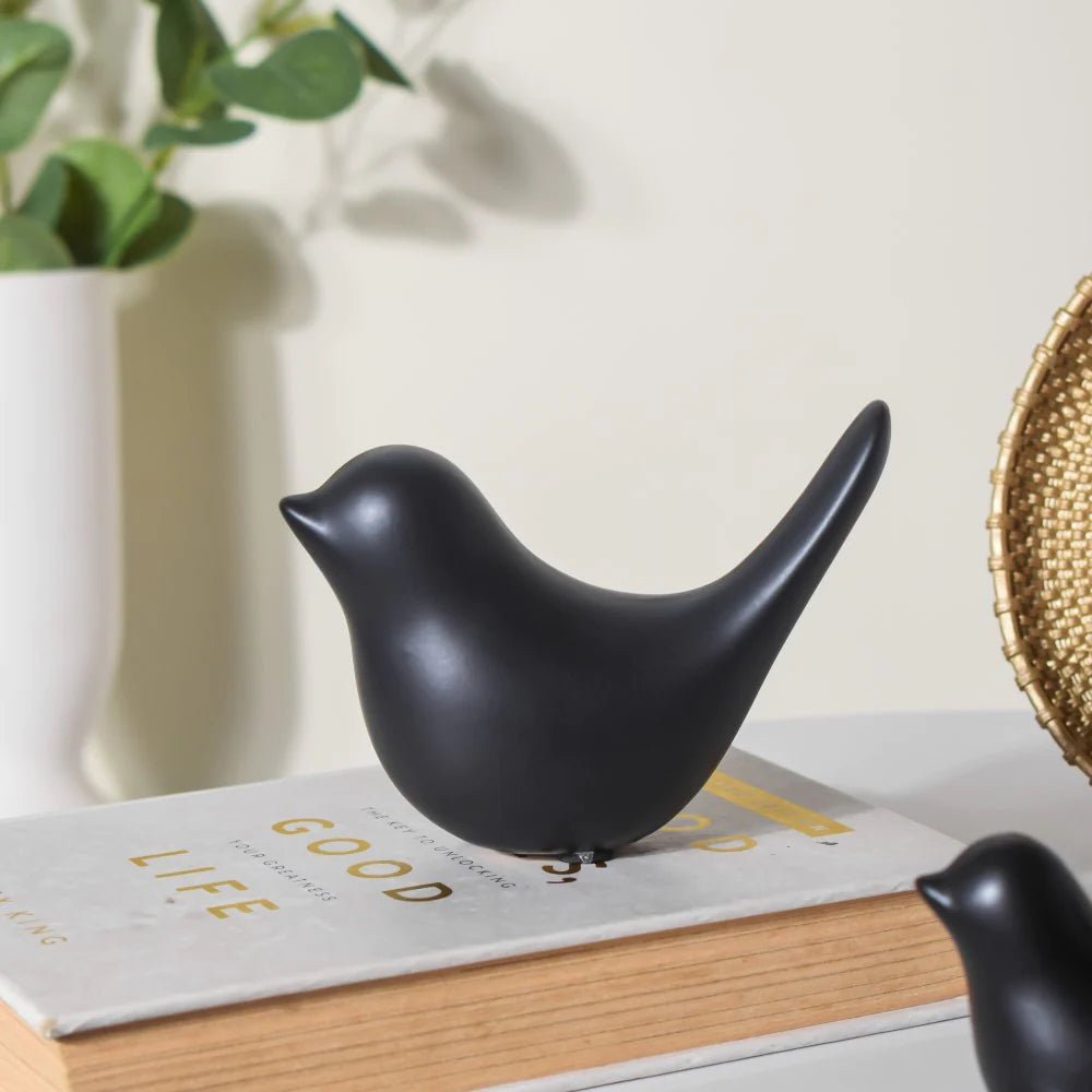 Ceramic Bird Showpiece Black Set Of 2 - Nesting Homes